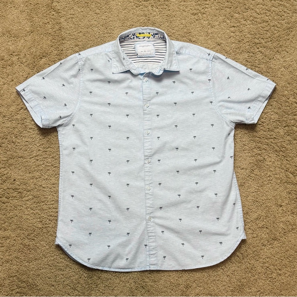 Denim & Flower Men’s Light Blue Short Sleeve Shirt (Large)